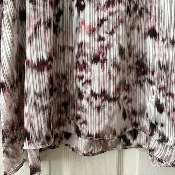 SIMPLYVERA Vera Wang Smocked Watercolor Chiffon Long Sleeves Tie Front Blouse XL - Picture 4 of 15